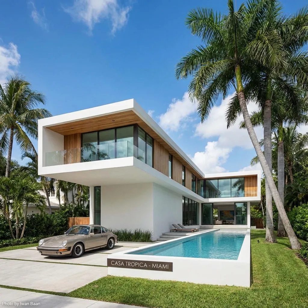 Modern Florida home exterior with palm trees