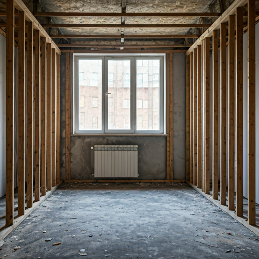 Living room striped to studs