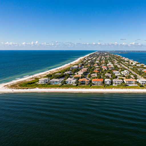 Aerial view of Florida coastline with houses near water