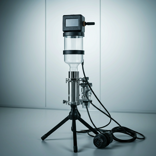 Scientific air cassette sampler connected to pump on tripod in sterile room