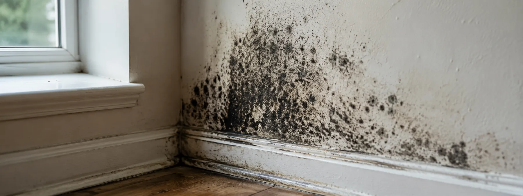 Close-up of black mold growth on an interior wall in a South Florida home
