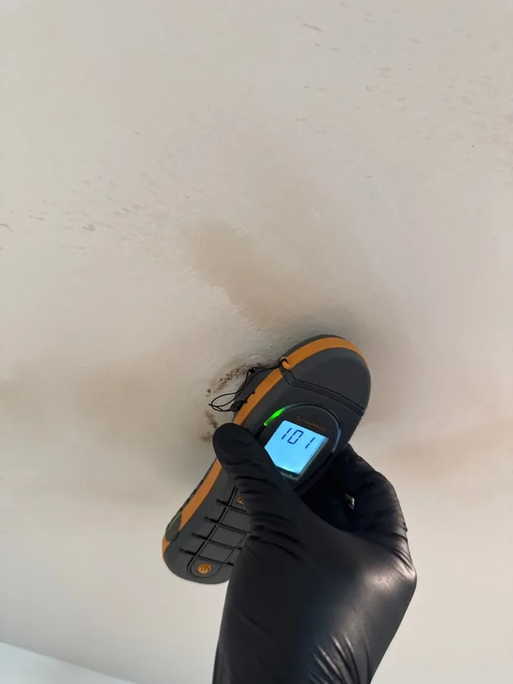 Instrument check recorded against the ceiling surface.